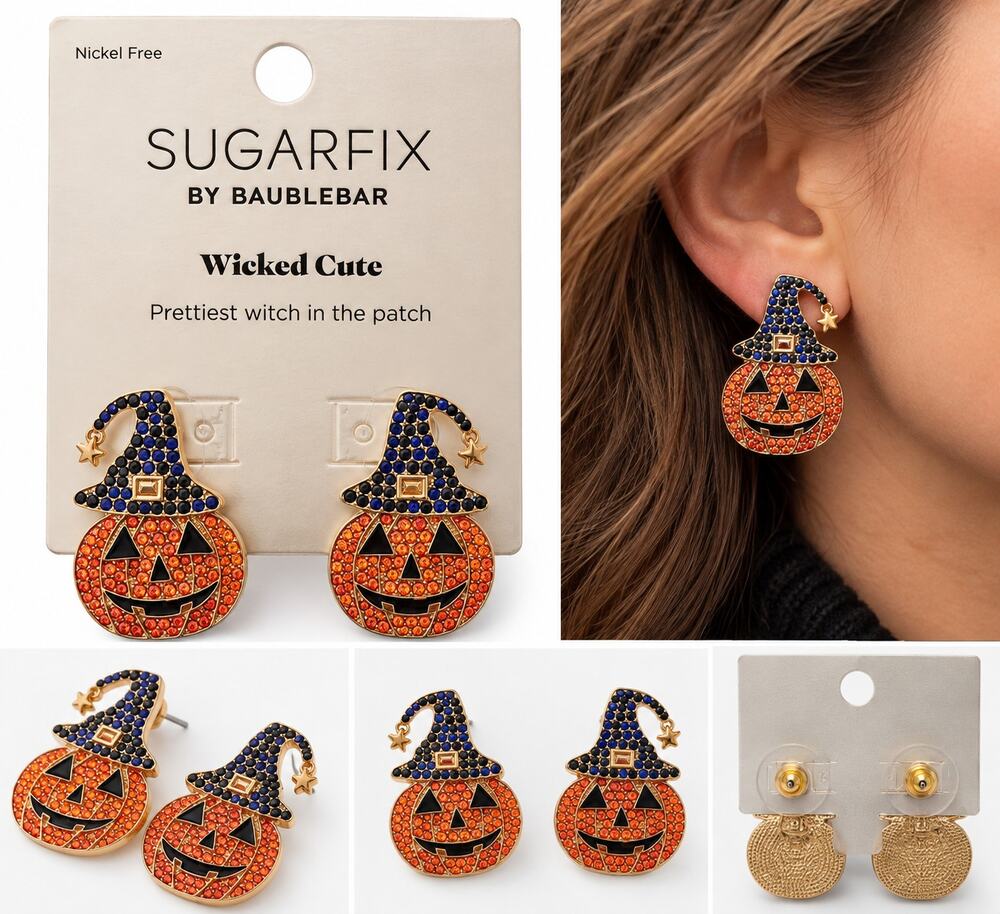 SUGARFIX by BaubleBar “Wicked Cute” Halloween Pumpkin Witch Earrings